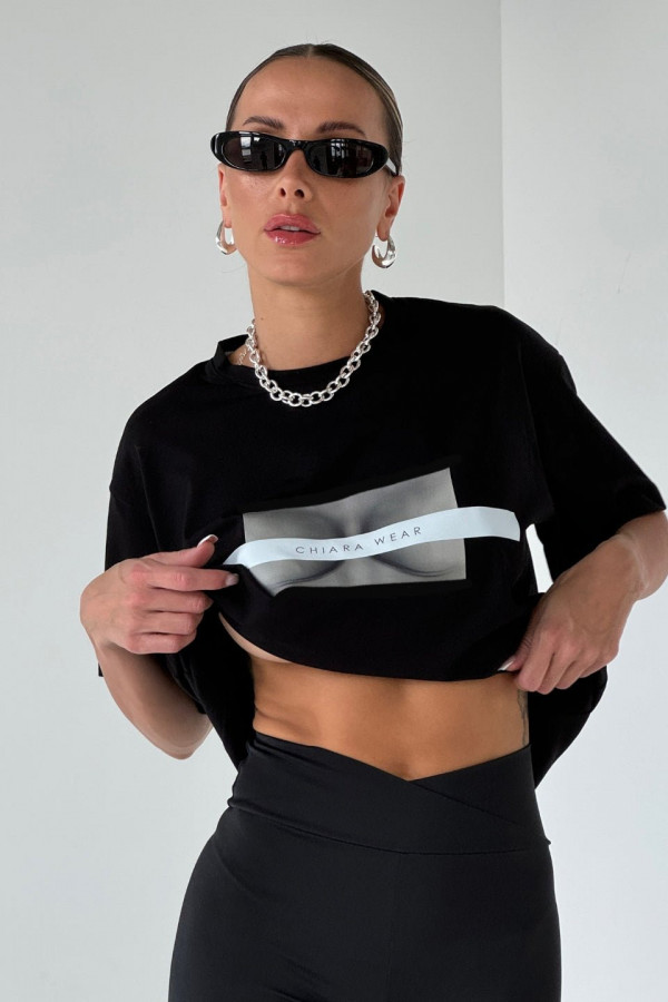 T-shirt oversize FREE BOOBIES bawełna z recyklingu - czarny 4
