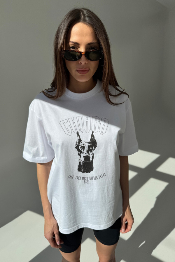 T-shirt bawełniany oversize DOBERMAN - biały 3