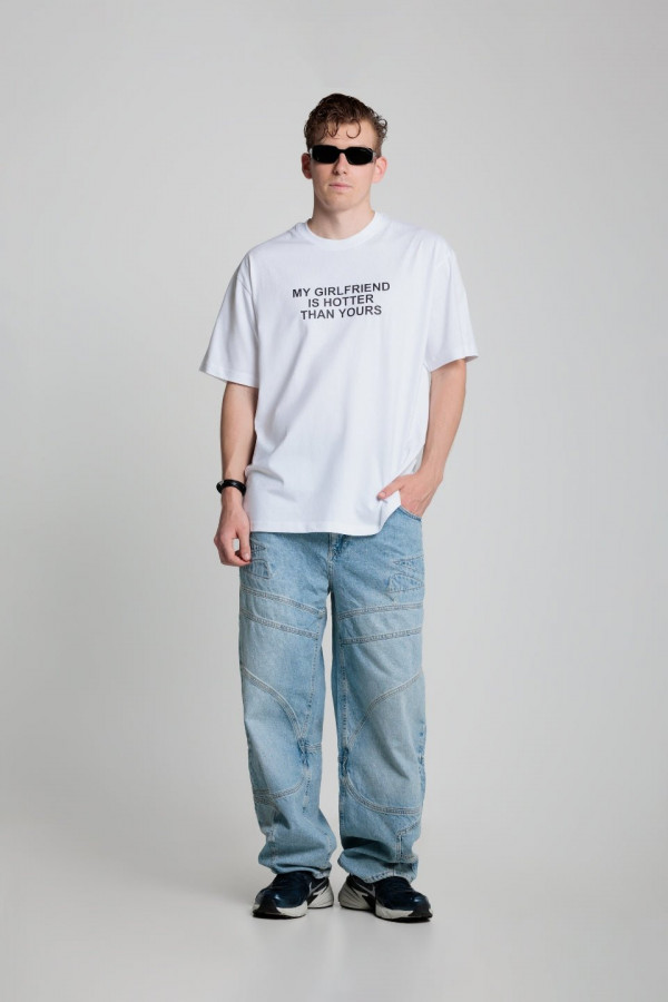 T-shirt bawełna z recyklingu oversize MY GIRLFRIEND - biały 1