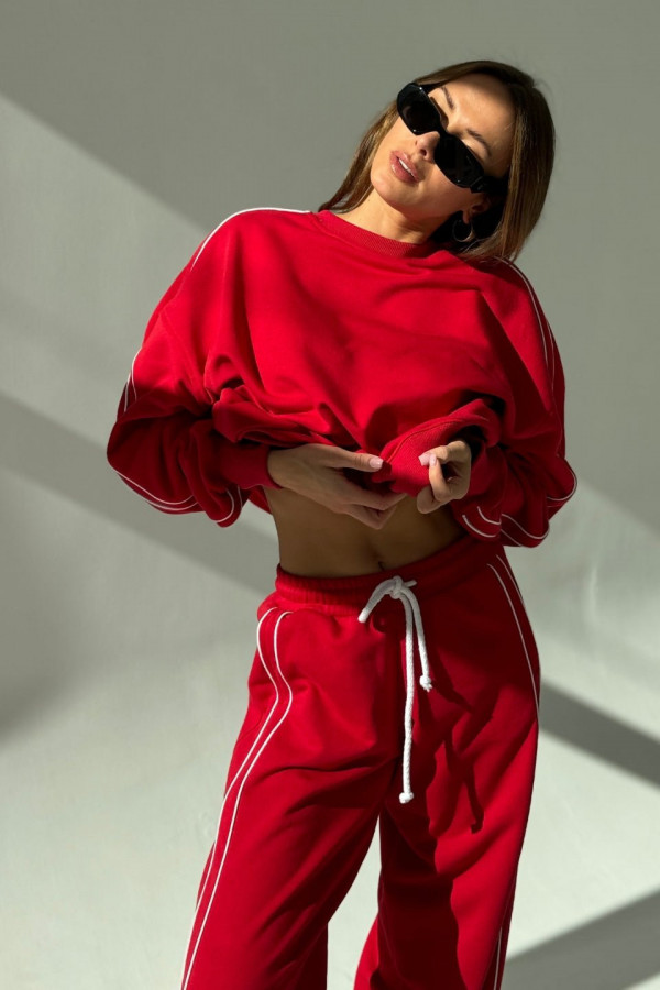 Bluza damska oversize z białą bizą - czerwona 1
