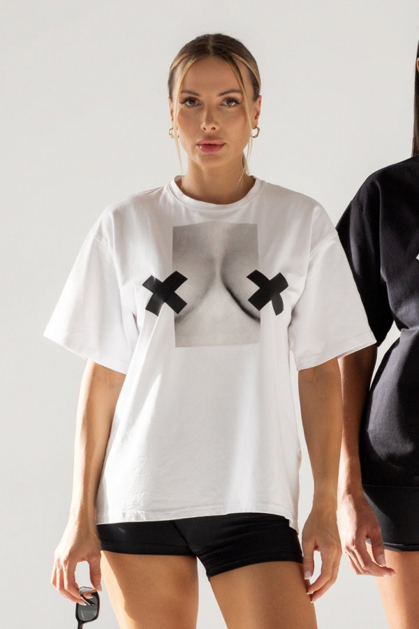 T-shirt bawełna z recyklingu oversize XX BOOBIES- biały 4