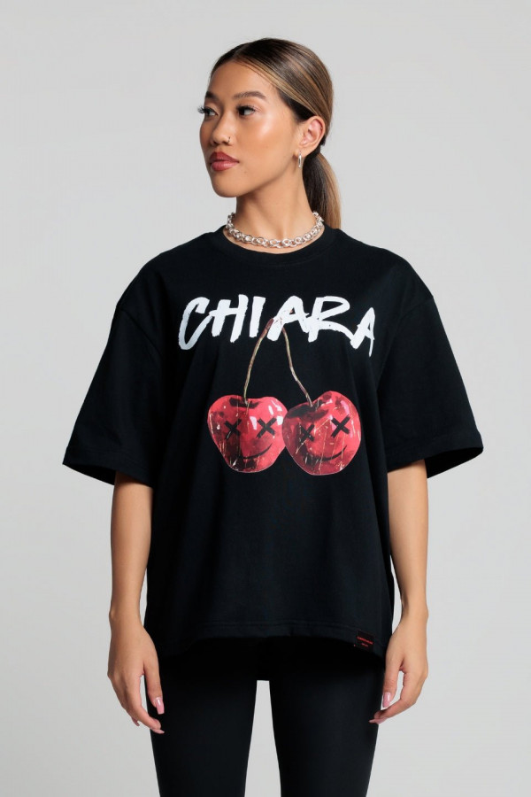 T-shirt bawełniany oversize CHERRY - czarny 1