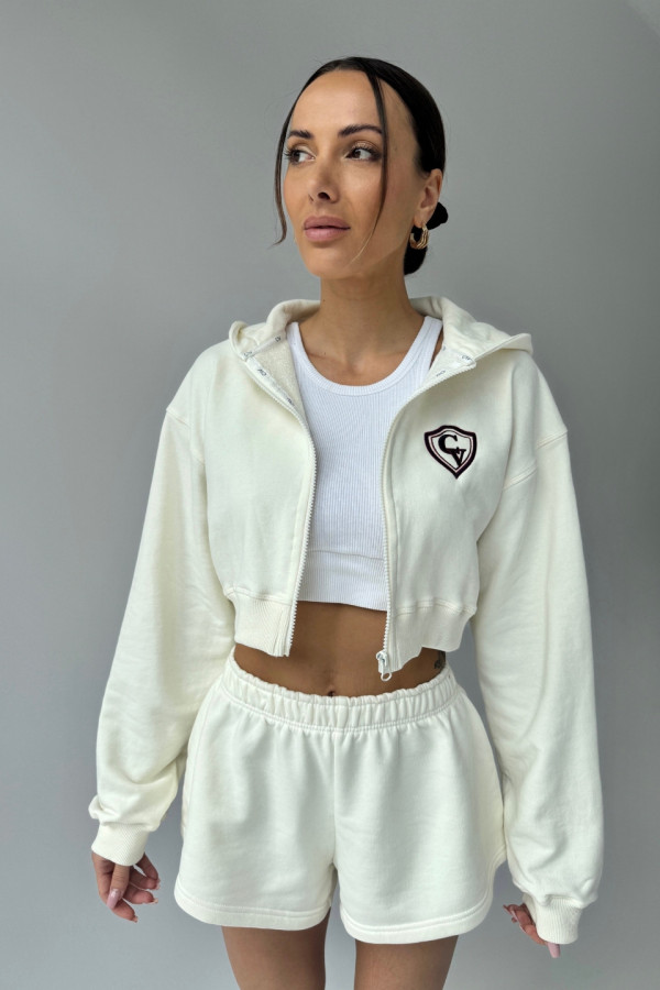 Bluza krótka z kapturem ZIP haft HERB - ecru 6
