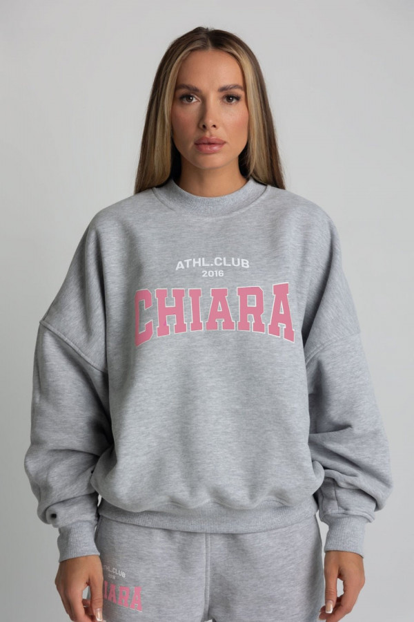 Bluza oversize CHIARA WEAR - szary NADRUK różowy 2