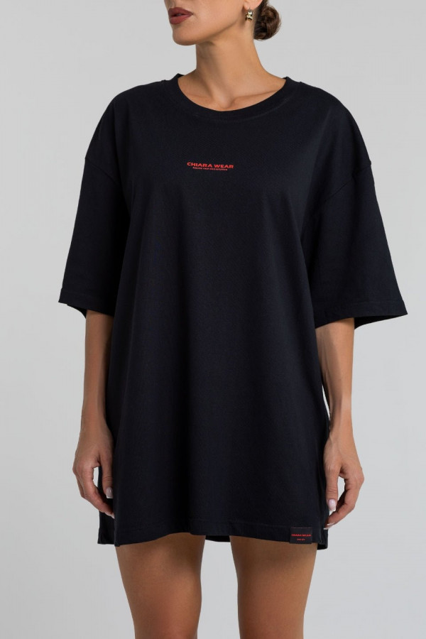 T-shirt bawełniany oversize OFFLINE nadruk czerwony - czarny 1