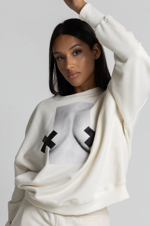 Bluza damska oversize - ecru NADRUK XX BOOBIES 3