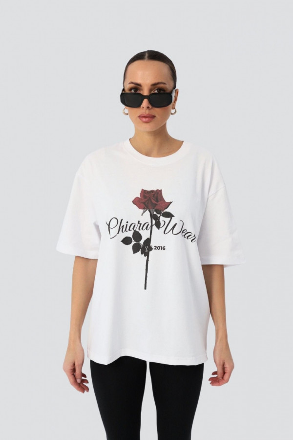 T-shirt bawełniany oversize ROSE - biały