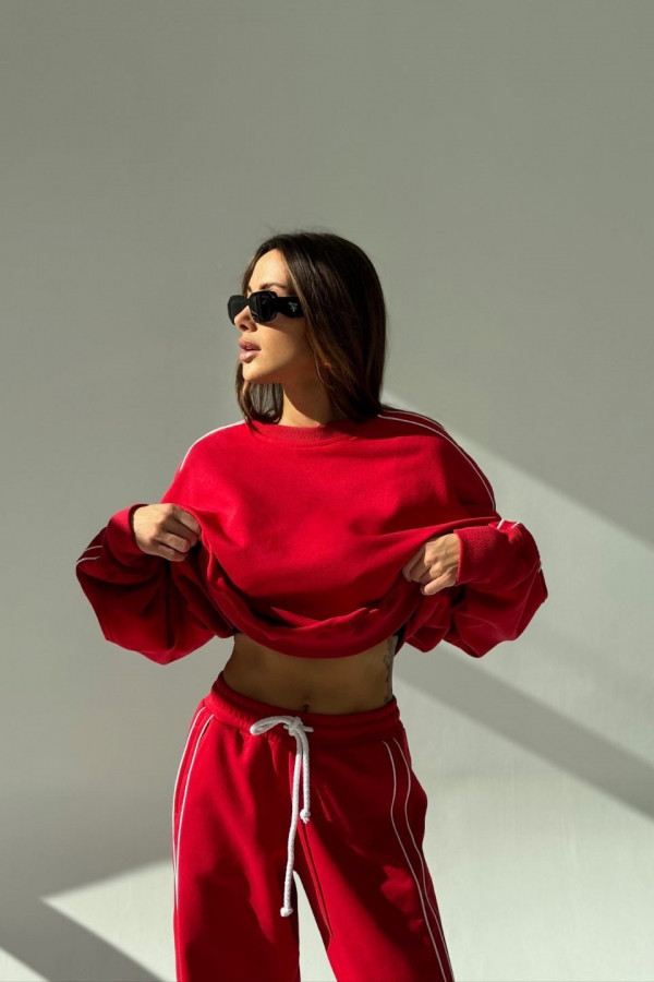 Bluza damska oversize z białą bizą - czerwona 4