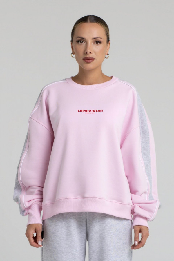 Bluza damska oversize z lampasem SELFLOVE - różowy 1