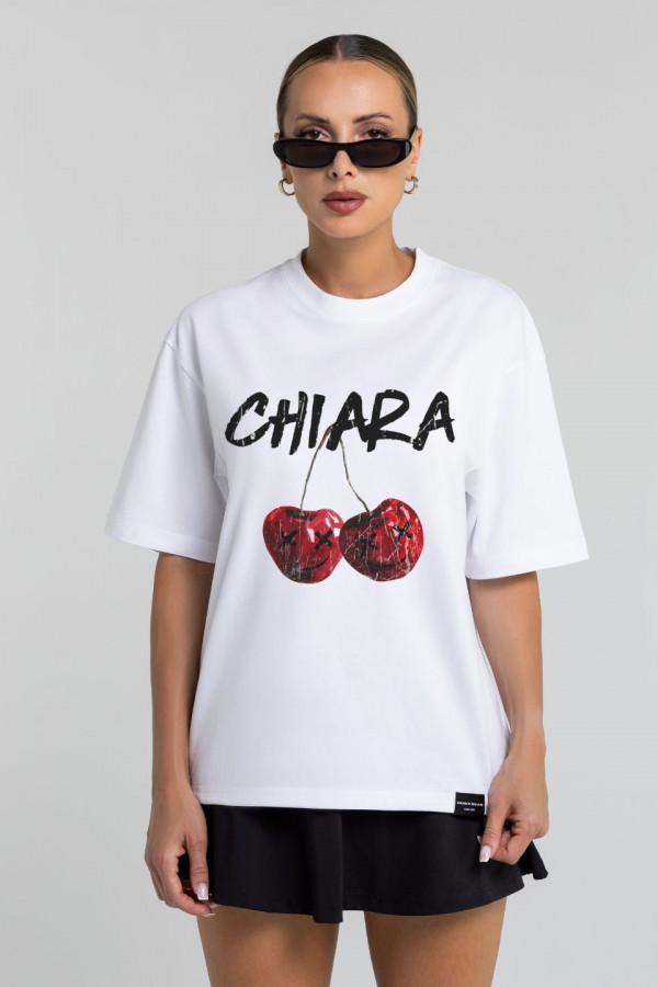 T-shirt bawełniany oversize CHERRY - biały 3