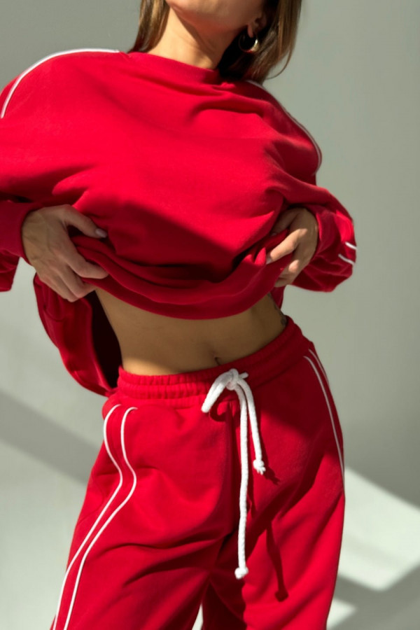 Bluza damska oversize z białą bizą - czerwona 3
