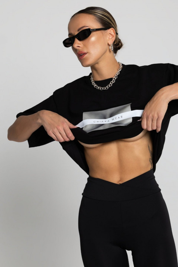 T-shirt oversize FREE BOOBIES bawełna z recyklingu - czarny 1