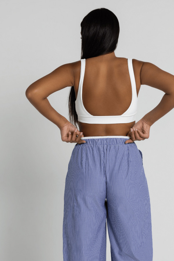 Spodnie damskie PAJAMAS - niebieski w paski nadruk CW zielony 2