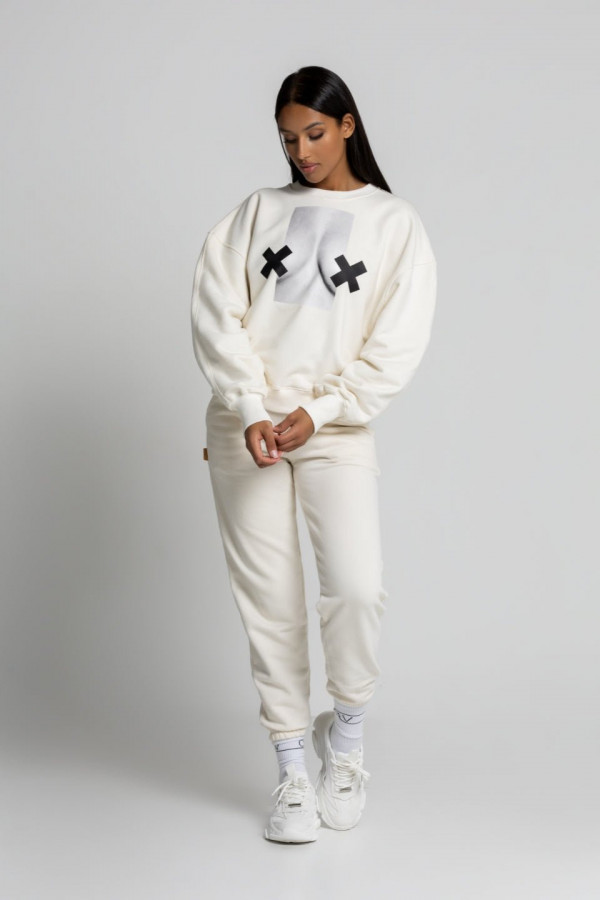 Bluza damska oversize - ecru NADRUK XX BOOBIES 2