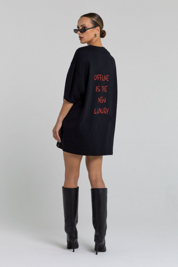 T-shirt bawełniany oversize OFFLINE nadruk czerwony - czarny 4