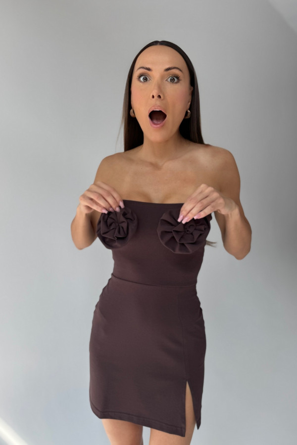 Sukienka mini ROSE - brązowy 4