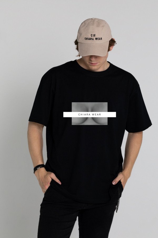 T-shirt bawełna z recyklingu oversize FREE BOOBIES męski - czarny 1