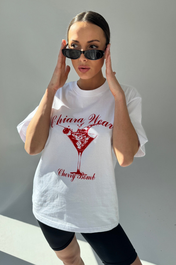 T-shirt bawełniany oversize CHERRY BOMB - biały 1