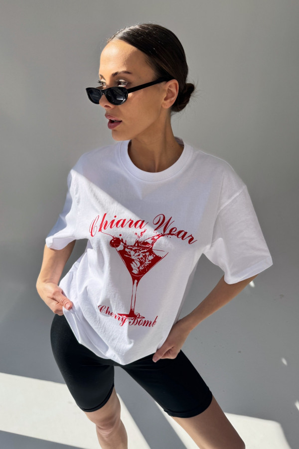 T-shirt bawełniany oversize CHERRY BOMB - biały 2