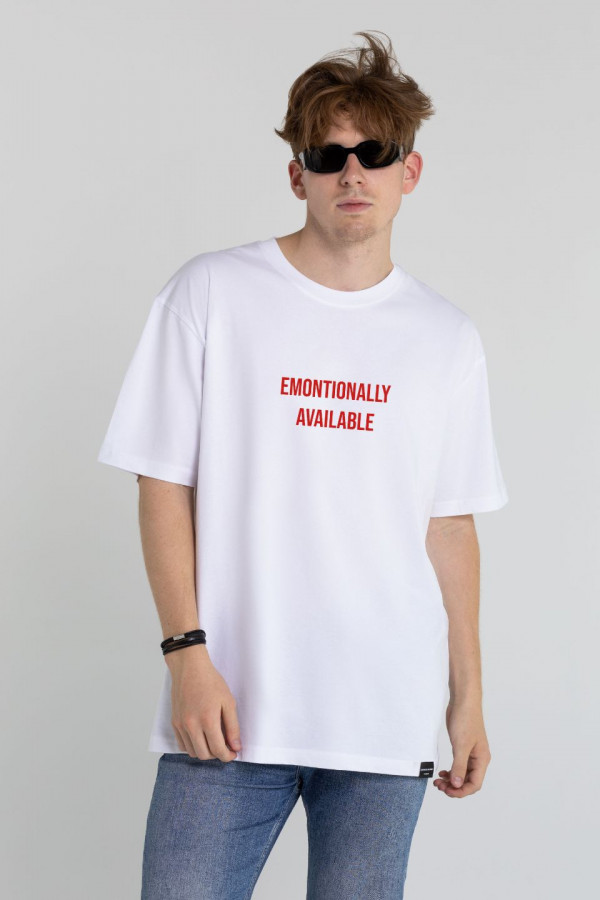 T-shirt bawełna z recyklingu oversize EMOTIONALLY męski - biały