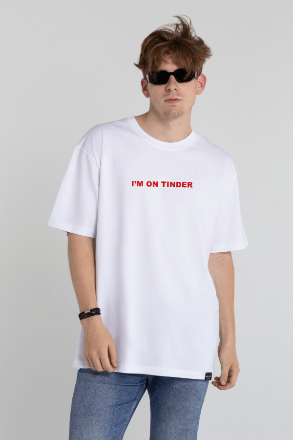 T-shirt męski bawełniany oversize TINDER - biały