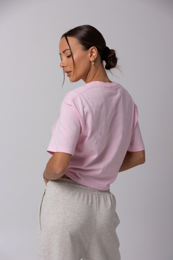 T-shirt crop top z różą hand made ROSE - różowy 3