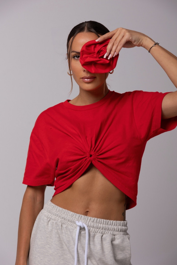 T-shirt crop top z różą hand made ROSE - czerwony 2