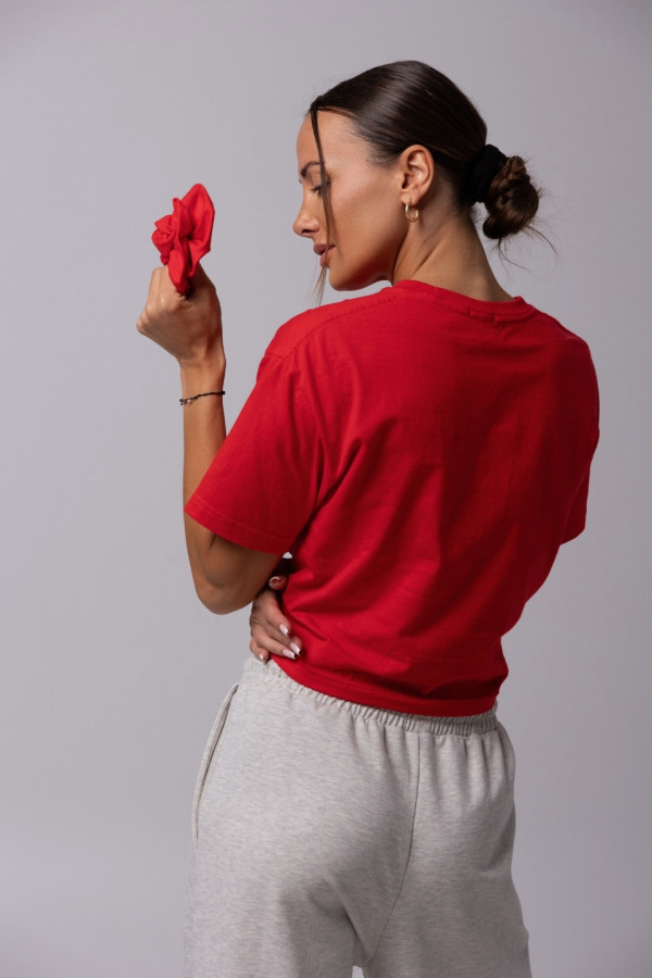 T-shirt crop top z różą hand made ROSE - czerwony 3