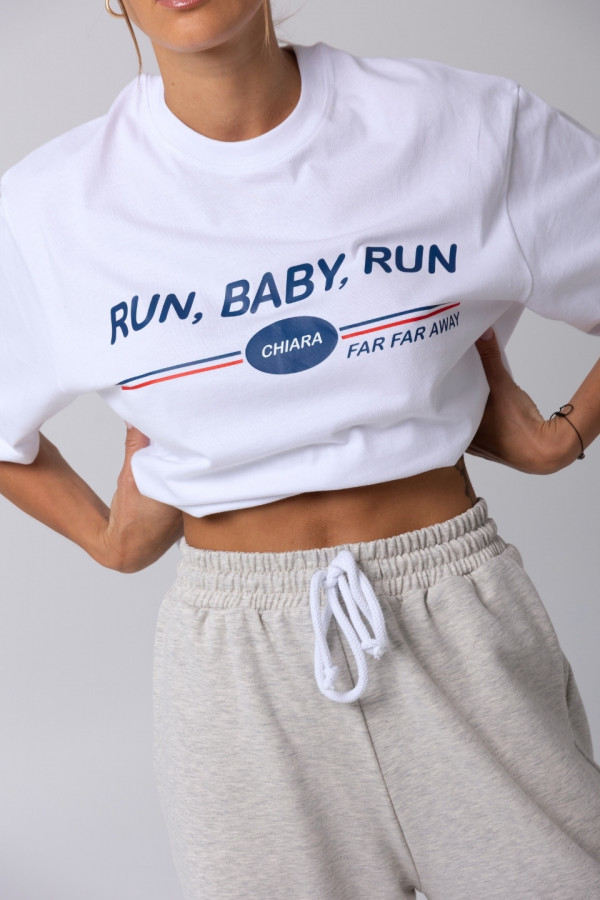 T-shirt bawełniany oversize RUN BABY - biały 1