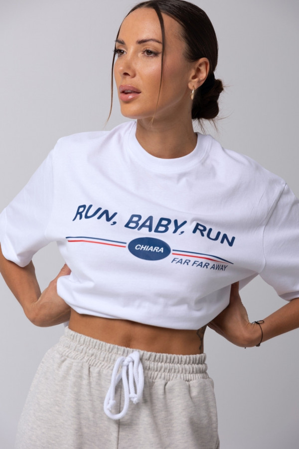 T-shirt bawełniany oversize RUN BABY - biały 3