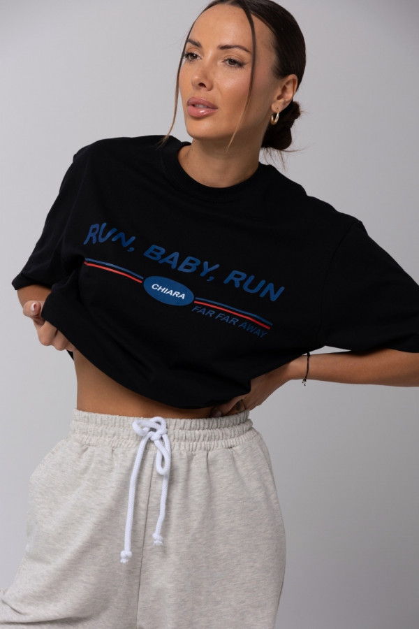 T-shirt bawełniany oversize RUN BABY - czarny 2