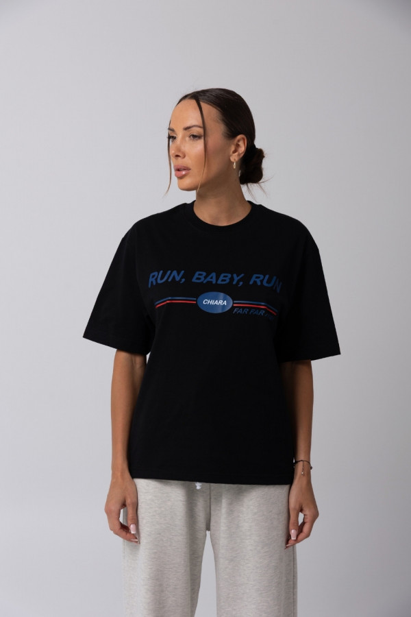 T-shirt bawełniany oversize RUN BABY - czarny 1