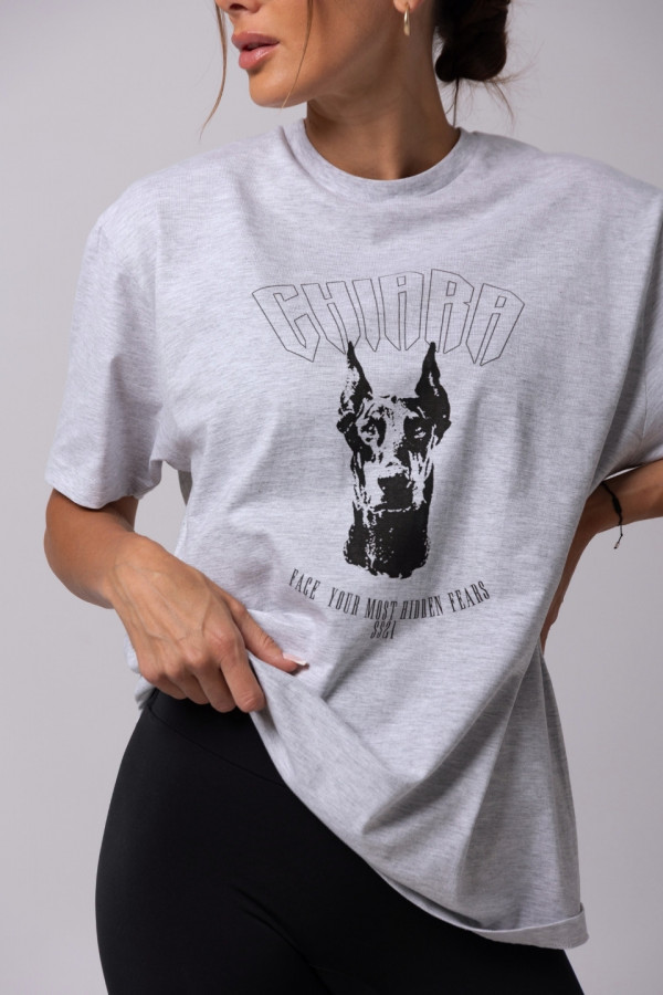 T-shirt bawełniany oversize DOBERMAN - szary melanż 1