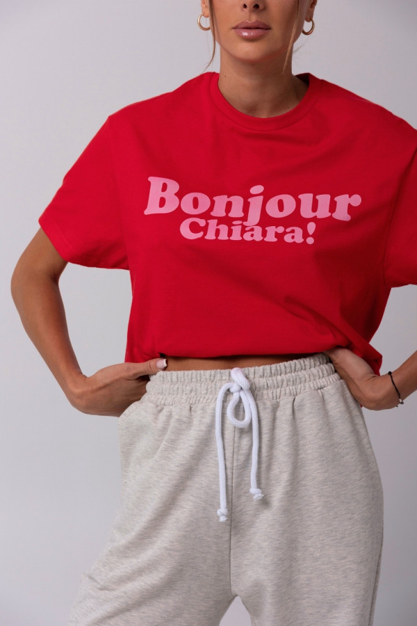 T-shirt bawełniany oversize BONJOUR - czerwony