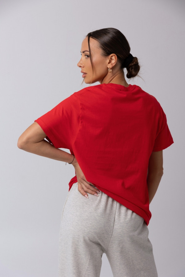 T-shirt bawełniany oversize BONJOUR - czerwony 3