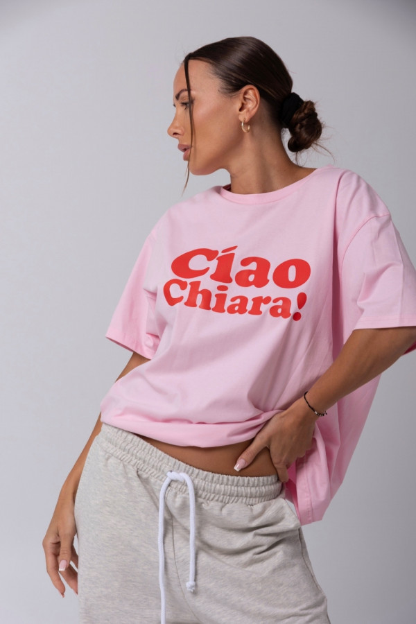 T-shirt bawełniany oversize CIAO CHIARA - różowy 2