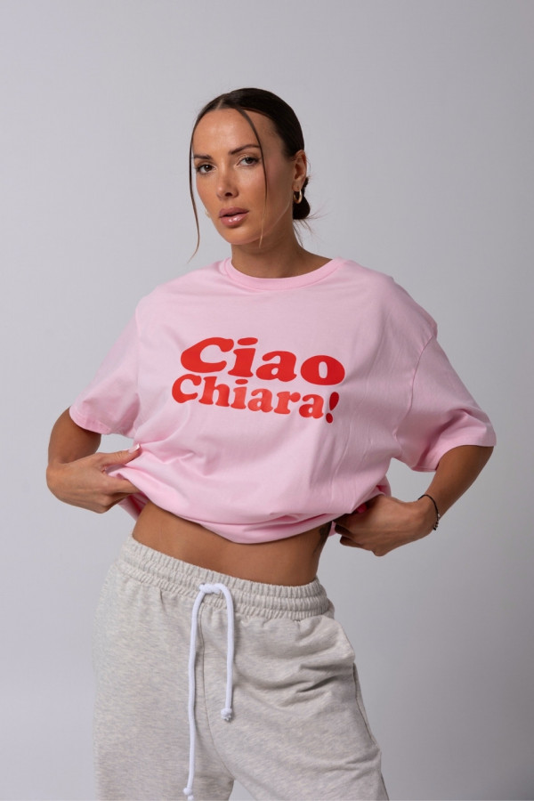 T-shirt bawełniany oversize CIAO CHIARA - różowy 1
