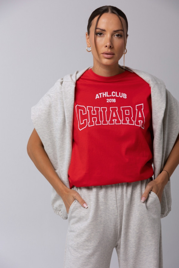 T-shirt bawełniany oversize CHIARA - czerwony 4