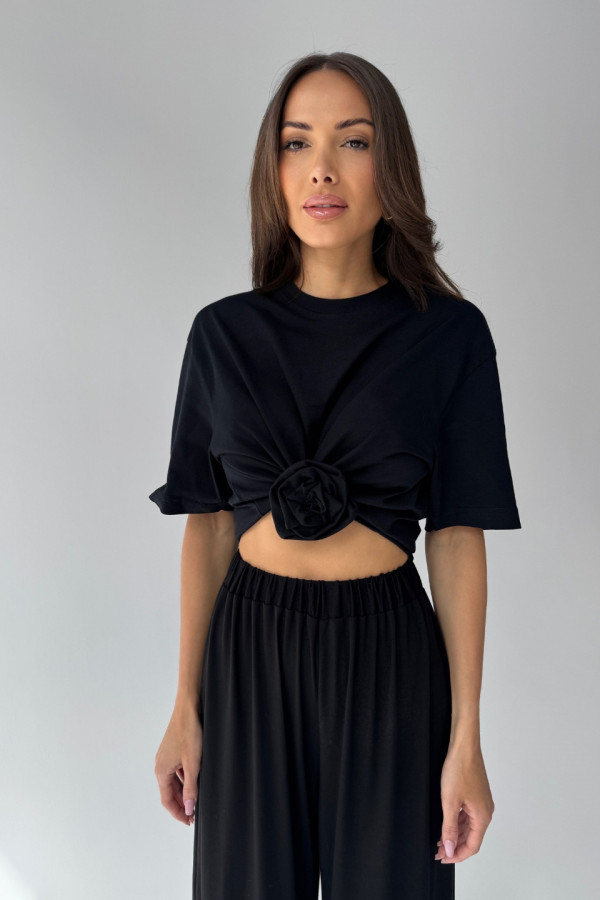 T-shirt crop top z różą hand made ROSE - czarny 2