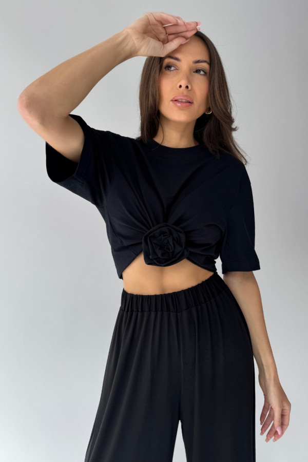 T-shirt crop top z różą hand made ROSE - czarny 5