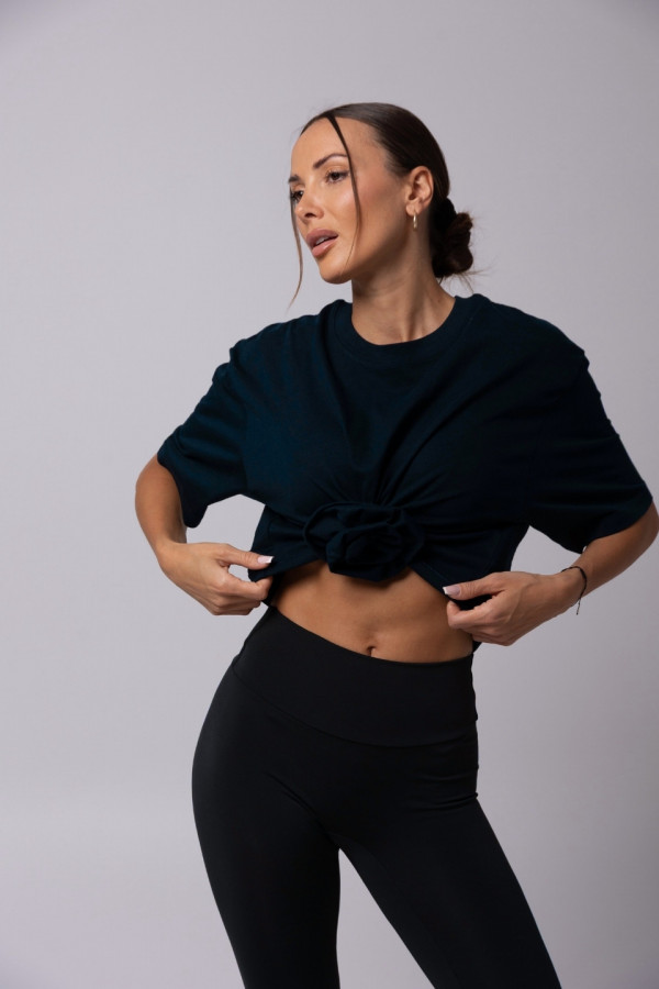 T-shirt crop top z różą hand made ROSE - granatowy 3