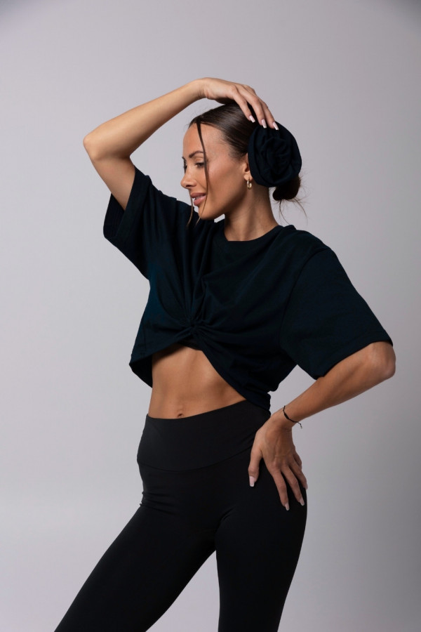 T-shirt crop top z różą hand made ROSE - granatowy 2