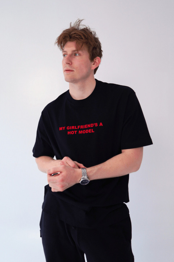 T-shirt bawełna z recyklingu oversize HOT MODEL męski - czarny 2