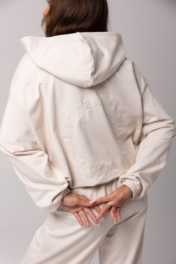 Bluza damska hoodie zip haft COOKIE - beżowy 1
