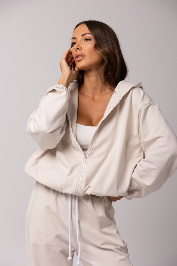 Bluza damska hoodie zip haft COOKIE - beżowy 5