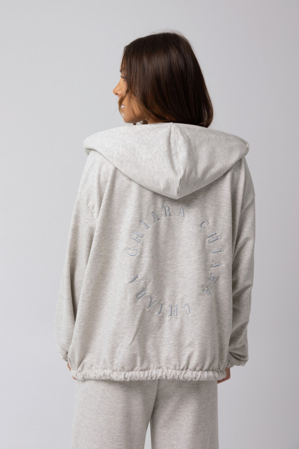 Bluza damska hoodie zip haft COOKIE - szary melanż 6