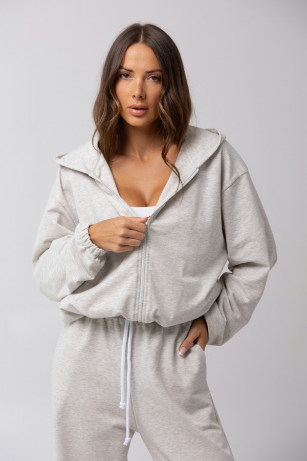 Bluza damska hoodie zip haft COOKIE - szary melanż 2