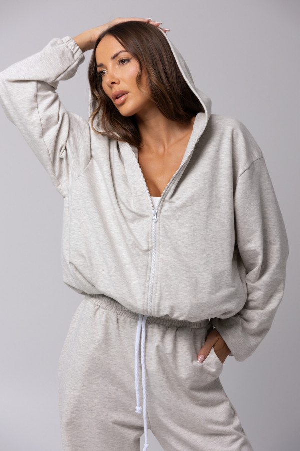 Bluza damska hoodie zip haft COOKIE - szary melanż 4
