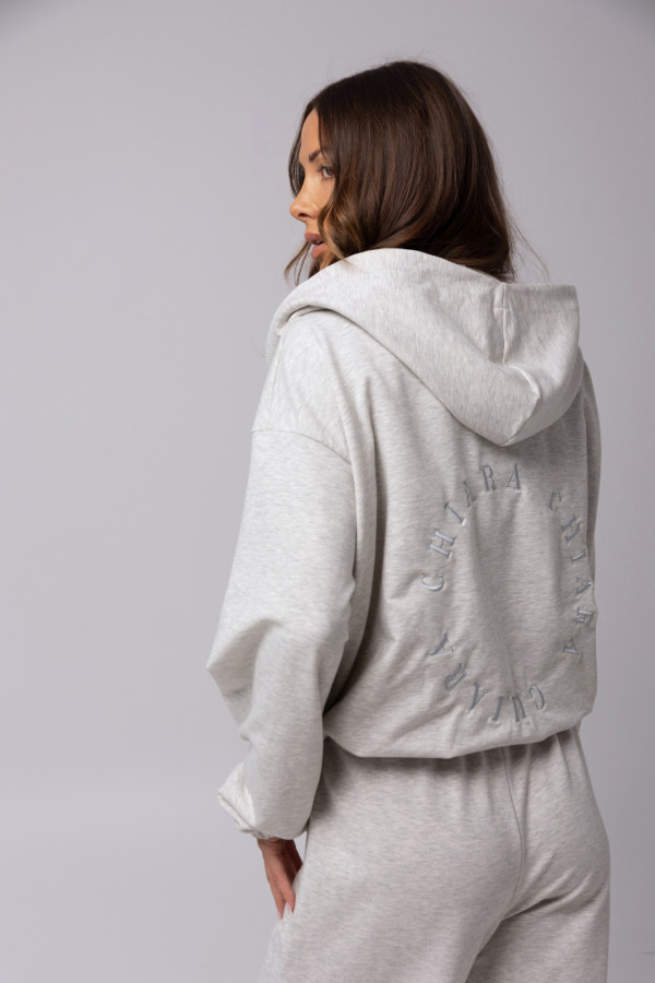 Bluza damska hoodie zip haft COOKIE - szary melanż 1