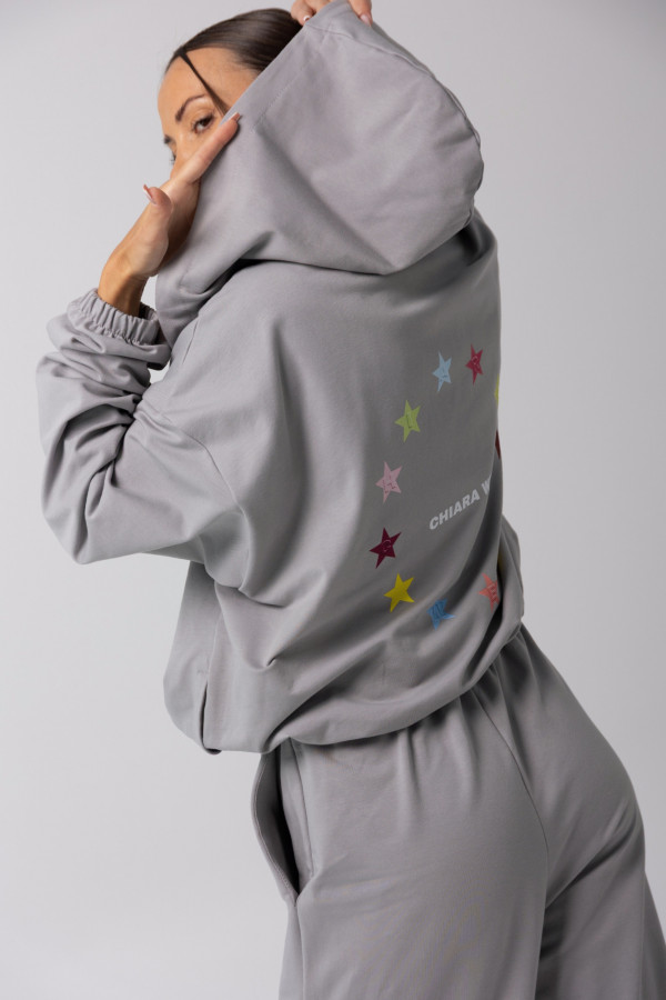 Bluza damska hoodie zip nadruk STARS - grafit 2